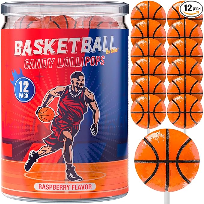 Basketball Lollipops 12pk- Basketball Candy For Basketball Party Favors & Basketball Party Supplies - Snacks & Candy Basketball Suckers For Basketball Decorations