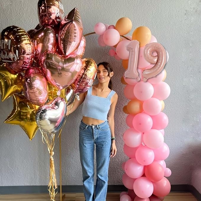 TONIFUL Balloons 16 Inch Baby Pink 0-9 Number Mylar Foil Balloons 10 Pcs Custom digitalal Balloons for 2026 New Year Eve Birthday Party Engagement Graduations Anniversary Baby Shower