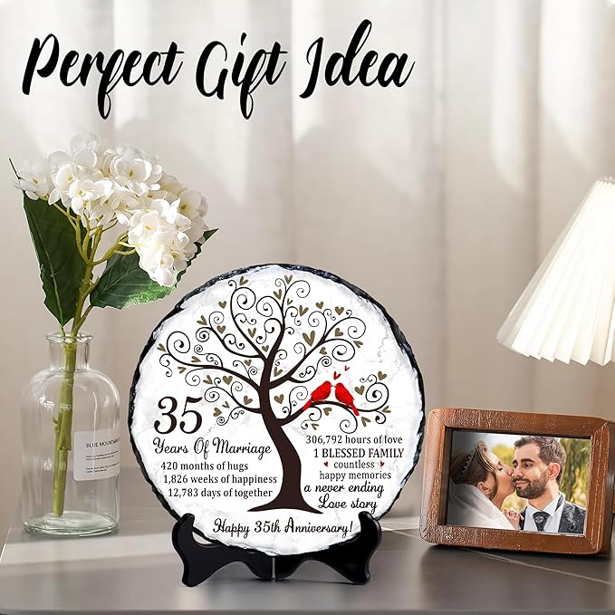 Coral Couple Slate Plate- 35th Wedding Gifts for Parents Couple - 35th Anniversary Wedding Gift Ideas - 35 Years of Marriage Decoration, Plaque, Keepsake