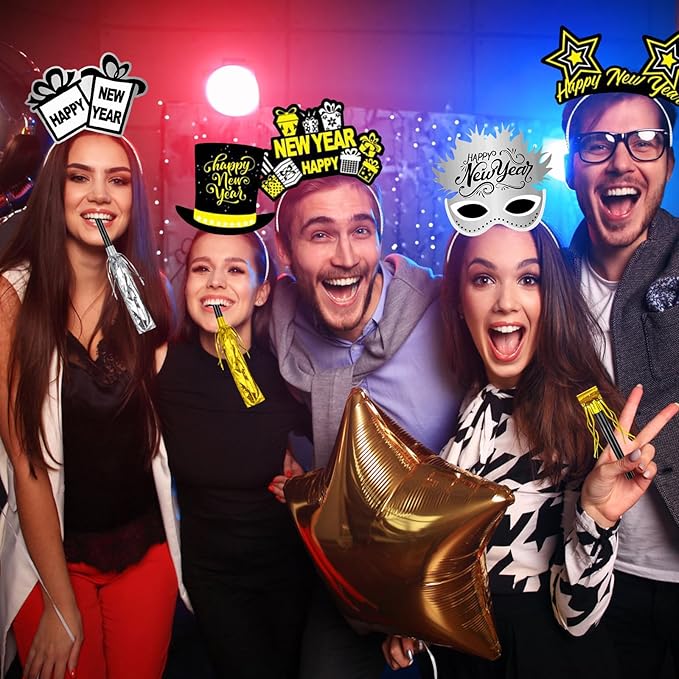 Openfly New Years Eve Party Supplies 2026 Happy New Year Headband Tiara New Year Fringed Noise Makers Party Favors