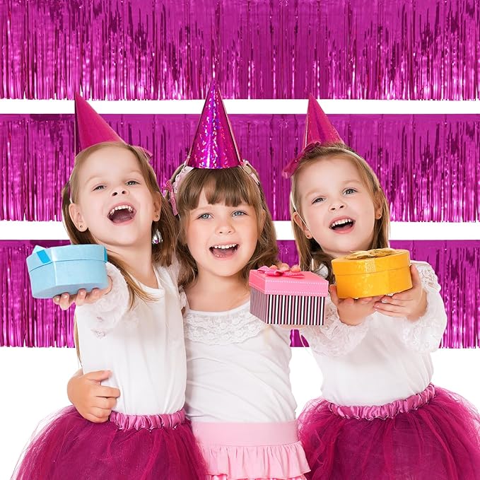 Hot Pink Birthday Decorations Tinsel Garland Parade Float Decorations for Trailer 4Pack 12FT Christmas Party Decor Ceiling Fringe Banner Pink Backdrop for Streamers Party Decorations