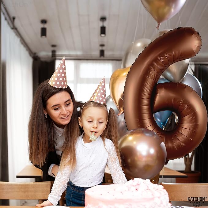 KatchOn, Giant Coffee Brown Number 6 Balloon - 40 Inch | 6th Birthday Balloon for 6th Birthday Decorations | 6 Balloons for Birthday | 6 Year Old Balloons for 6 Year Decorations