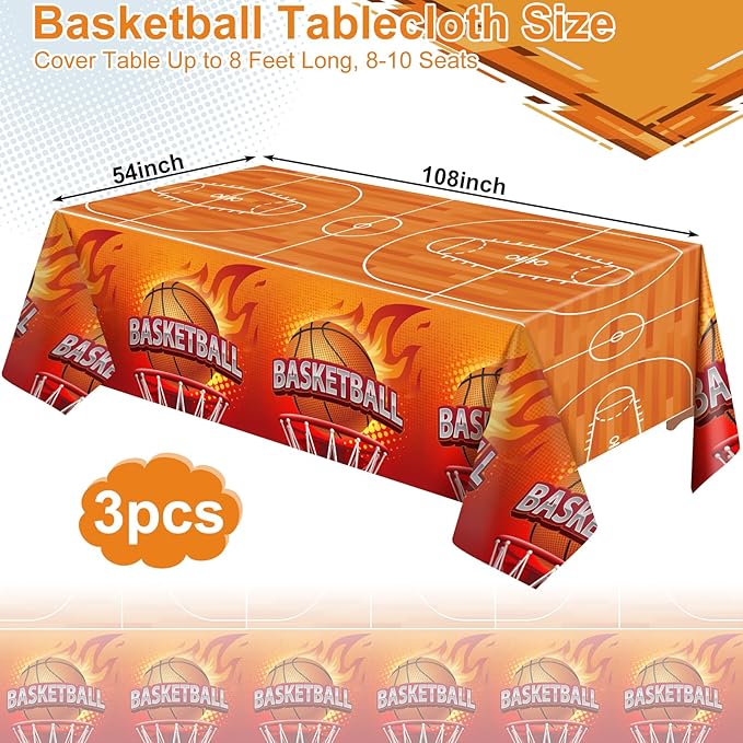 3 Pack Plastic Basketball Tablecloth, 54 x 108 Inch Disposable Table Cloth Basketball Party Tablecloth, Waterproof Rectangle Table Cover for Basketballs Senior Night Decorations 2026