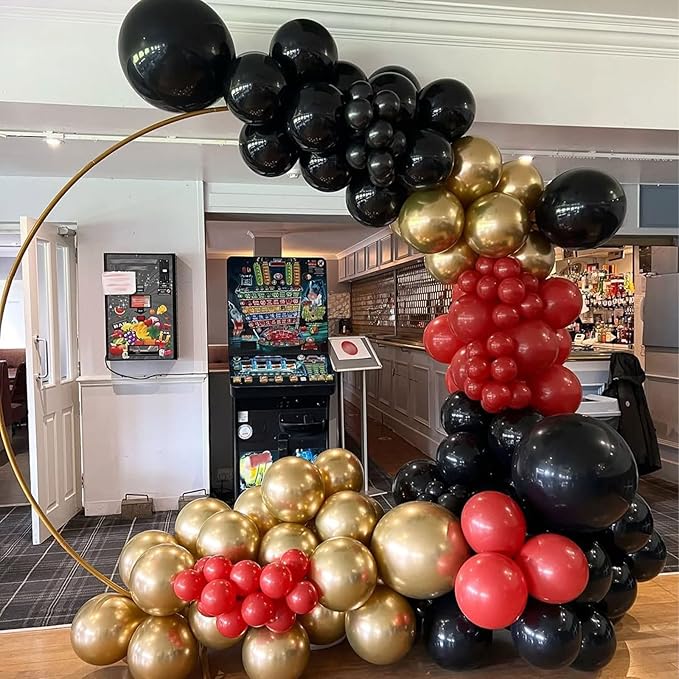 Red Black Gold Balloons Arch Kit 144pcs 18/12/10/5inch Red Black Metallic Gold Latex Balloon Garland for Casino Theme Party Wedding Backdrop New Year Birthday Graduation Hollywood Party Decorations
