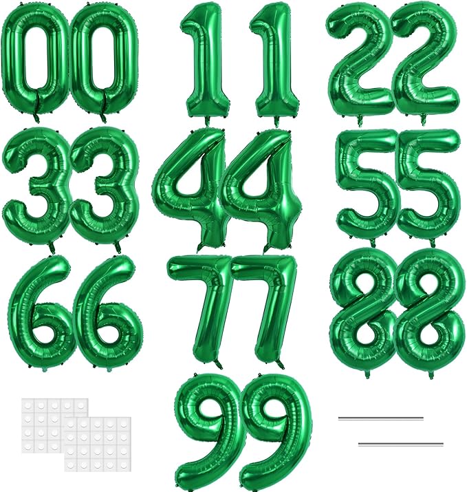 TONIFUL Number Balloons 16 Inch Green 2 Set 0-9 Number Mylar Foil Balloons 20 Pcs Custom digitalal for 2026 New Year Eve Birthday Party Engagement Graduations Anniversary Baby Shower Decor