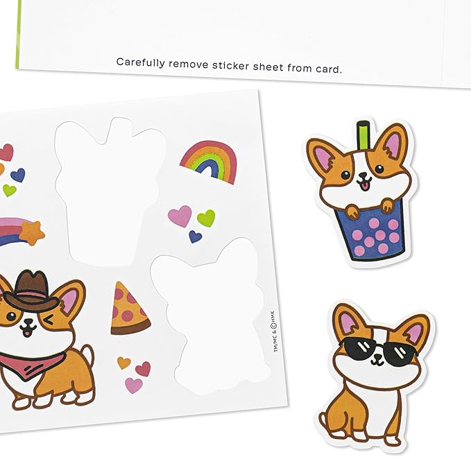 Hallmark Kids Birthday Card with Stickers (You’re Extra-Corgi-Nary) for Son, Daughter, Grandchild