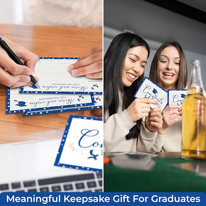 Graduation Advice Cards 2026-50 Pcs Well Wishes And Advice For The Graduate, Blue And Gold Graduation Decorations 2026, High School Grad Party Favors Supplies, College Grad Game Activities