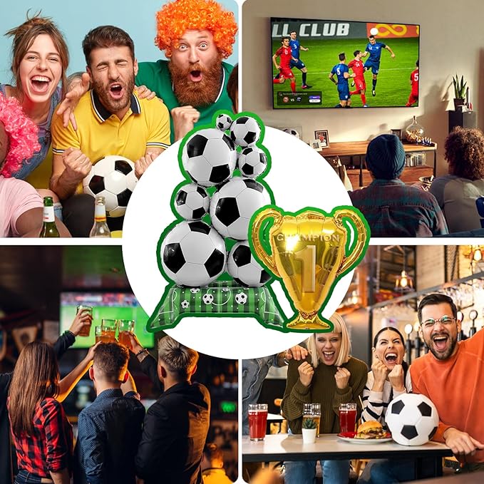 Soccer Balloons 3-Pack - Giant Self Soccer Ball Balloons with Trophy | Soccer Party Decorations for Sports Themed Birthday, World Cup Party Supplies for Boys Men