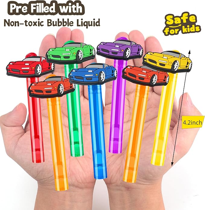 Race Car Party Favors 24Pcs Bubble Wands for Wheel-Themed Birthday Party Supplies, Kids Pinata Goodie Bag Stuffers & Classroom Prizes Gifts