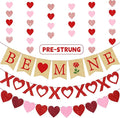 4PCS Pre-strung Valentine’s Day Banner, Valentine’s Day Decorations Include NO DIY Valentines Banner Heart XO Felt Sign Heart Garlands for Home Mantle Fireplace Wall Decor