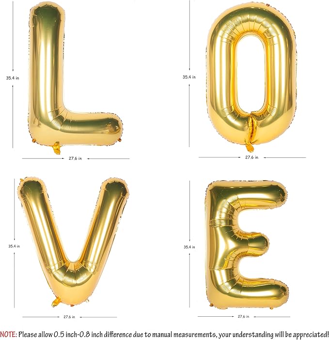 Letter Balloons 40 Inch Giant Jumbo Helium Foil Mylar for Party Decorations Gold LOVE