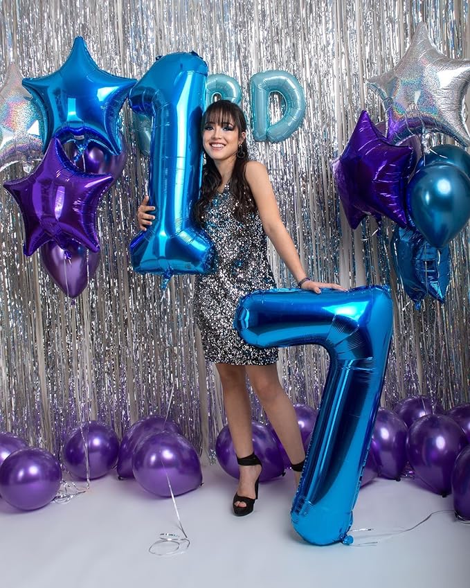 Metallic Blue Number 7 Balloon 40 Inch, 7 Balloon Number, 7th Birthday Decorations, Navy Blue Party Supplies for Boys Girls