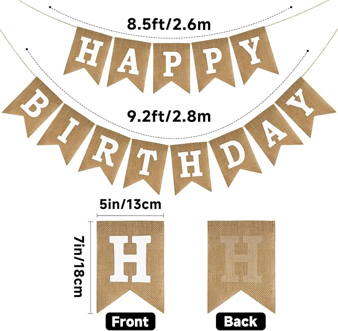Anwyll Happy Birthday Banner - NO DIY Burlap Happy Birthday Banner Sign Happy Birthdays Party Decoration Happy Birthdays Banners Bunting for Women Men Girl Boy Celebration Party Backdrops (Brown)