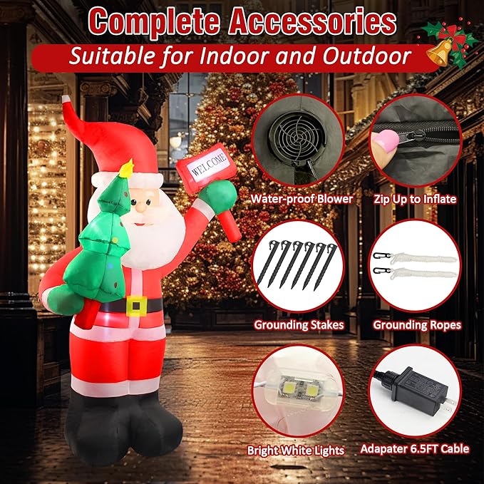 6 FT Christmas Inflatable Santa Claus Outdoor Decorations with Built-In LEDs, Blow-Up Santa for Yard Decorations, Inflatable Xmas Decorations for Christmas Indoor, Outdoor, Garden, Lawn, Winter Decor.