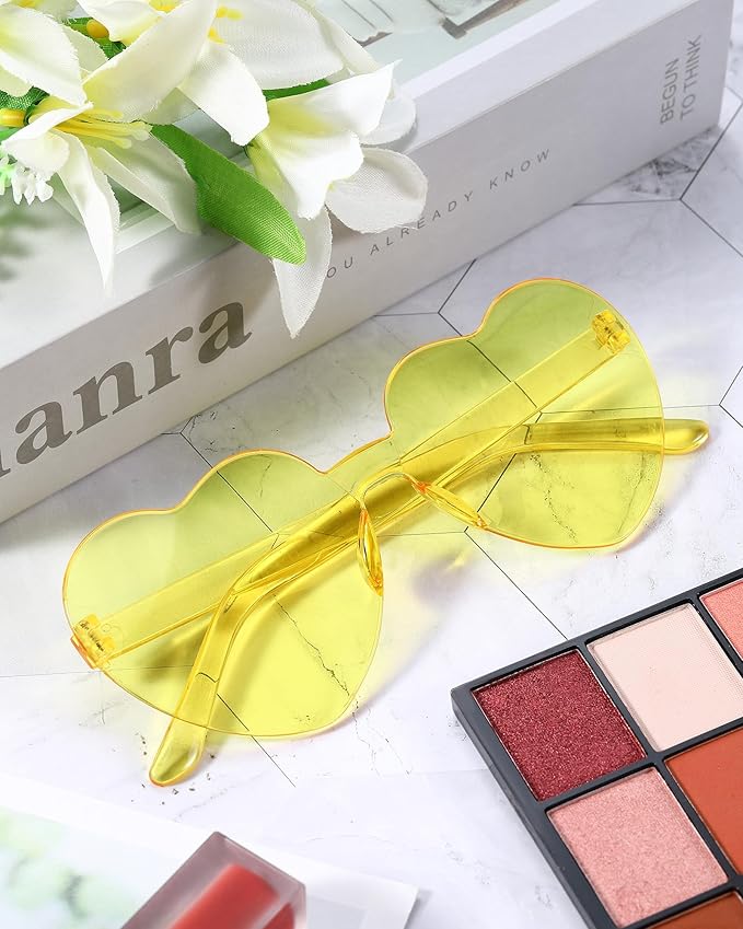 Frienda 20 Pairs Heart Shaped Sunglasses Rimless Candy Color Glasses for Women Men Party Favor
