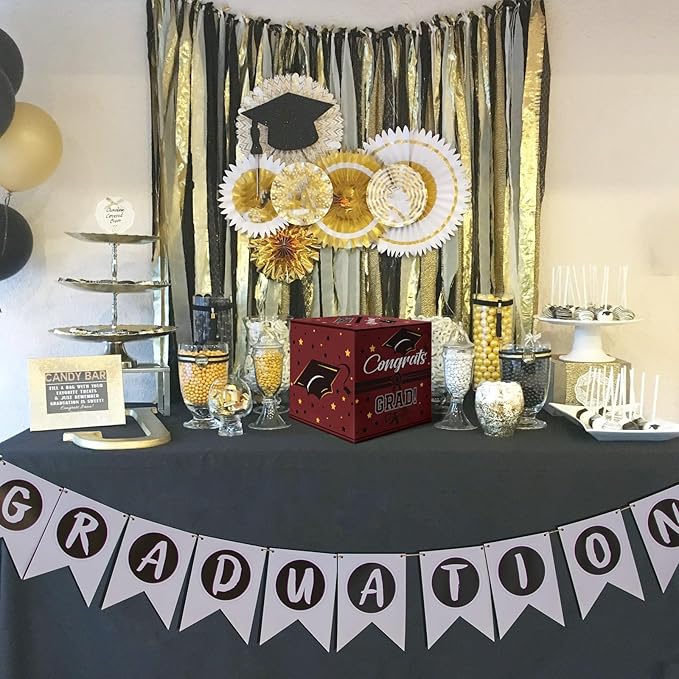 Graduation Card Box, Graduation Party Decorations 2025, Maroon Graduation Box, Graduation Card Holder, Foldable Cardboard Congrats Grad Card Gift Box for Graduation Party Supplies Party Favors