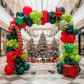 Christmas Balloon Garland Arch Kit with backdrop Xmas Red Green Balloons Candy Cane Gift Box Star Foil Balloons for Christmas New Year Birthday Party Decorations (Red Green)