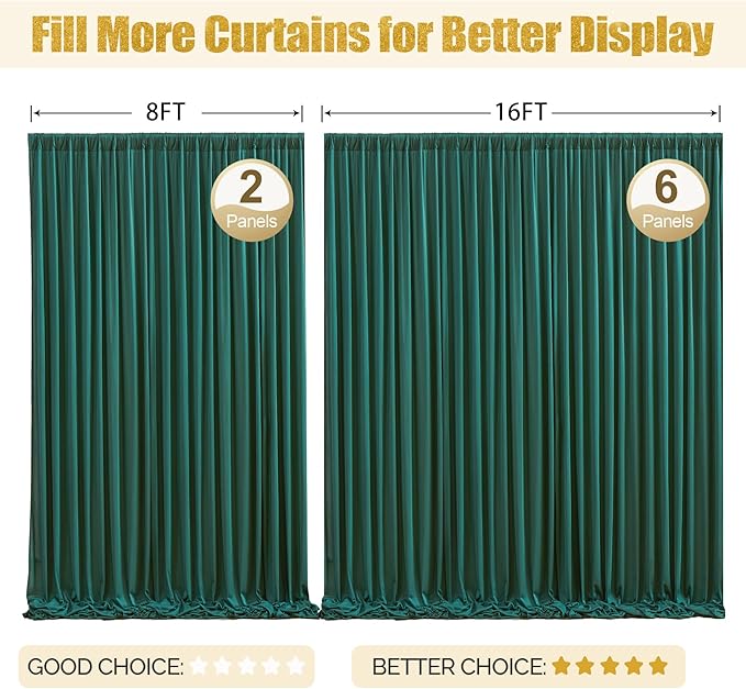 24x10FT Hunter Green Backdrop Curtains for Wedding Parties, Wrinkle Free Polyester Photography Backdrop Drapes for Baby Shower Birthday Parties Stage Background Stand Decorations 4x10ft,6 Panels