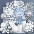Disco Ball Arch Kit, White and Silver Balloon Garland With 22 Inches 4D Metallic Silver Mirror Balls, Confetti Balloons for Disco Party Decorations Halloween 80s 70s Decor Ornament