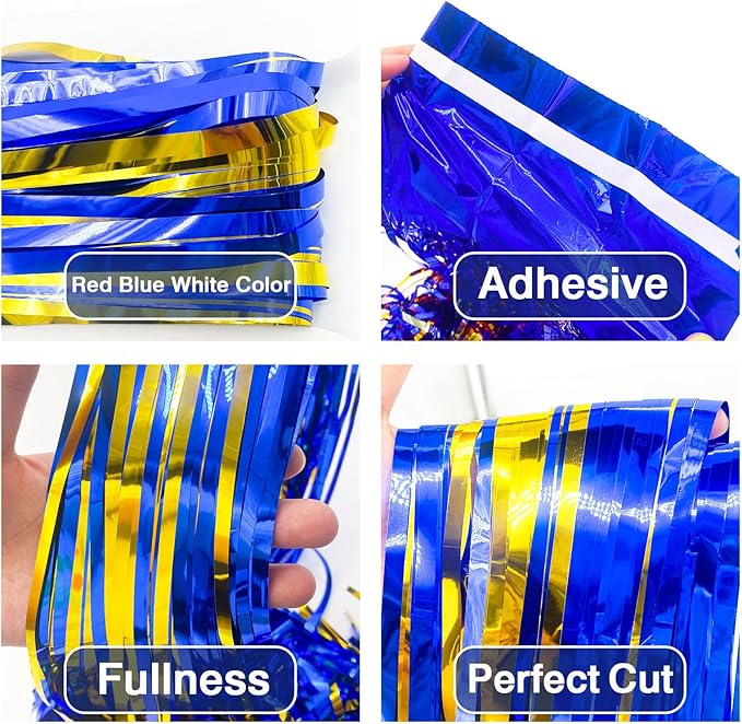 MYUPDALIN 2 Pack Blue and Gold Graduation Decorations 2025 -Tinsel Foil Fringe Curtains Backdrop - High School College University Graduation Party Photo Booth Props Backdrop