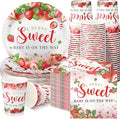 Hushee 200 Pcs Strawberry Baby Shower Paper Plates Napkins Cups Baby Shower Party Supplies Tableware Set a Berry Sweet Baby Is on the Way Disposable Plates for 50 Guest Girls Spring Summer Party
