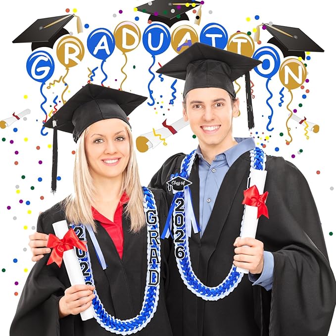 Hotop 2026 Graduation Leis Class of 2026 Grad Ribbon Money Lei Handmade Double Braided Necklace for Graduation Gifts Supplies