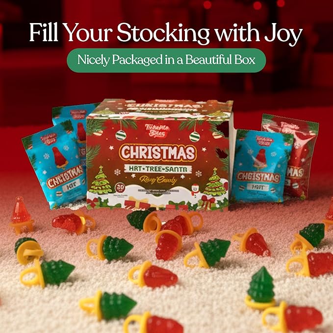 30 Pack Christmas Ring Candy – Individually Wrapped Holiday Themed Santa, Tree, Hat Lollipops – Strawberry, Green Apple, Tutti Frutti Delicious Flavors – Bulk Christmas Suckers Great Use, For Stocking Stuffers Kids Party Favor, Classrooms Partys, Goodi...