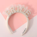 Pearl Veil Bride Headband, White Satin Hairband with 'BRIDE' Decorated by Pearl and Rhinestone, Bridal Hairband for Bachelorette Party Decorations, Women's Hair Accessory
