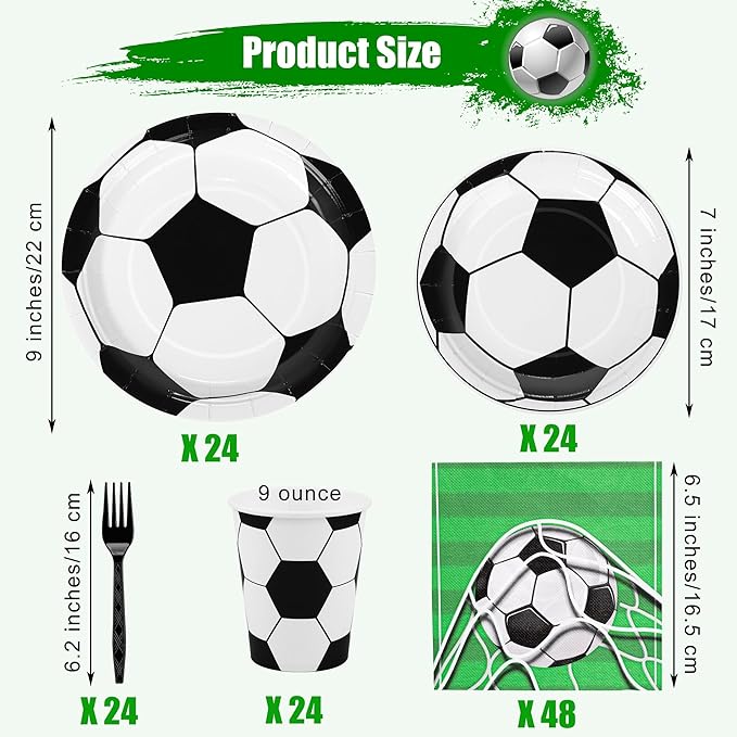 Kochorie 144 Pieces Football Party Supplies, Sports Tableware Sets Including Disposable Paper Plates Napkins Cups Forks Serves 24 for Soccer Games Birthday Football Party Decorations