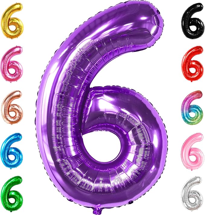 KatchOn, Giant Purple Number 6 Balloon - 40 Inch | 6th Birthday Balloon for 6th Birthday Decorations | 6 Balloons for Birthday | 6 Year Old Decorations | Decoration Supplies Anniversary