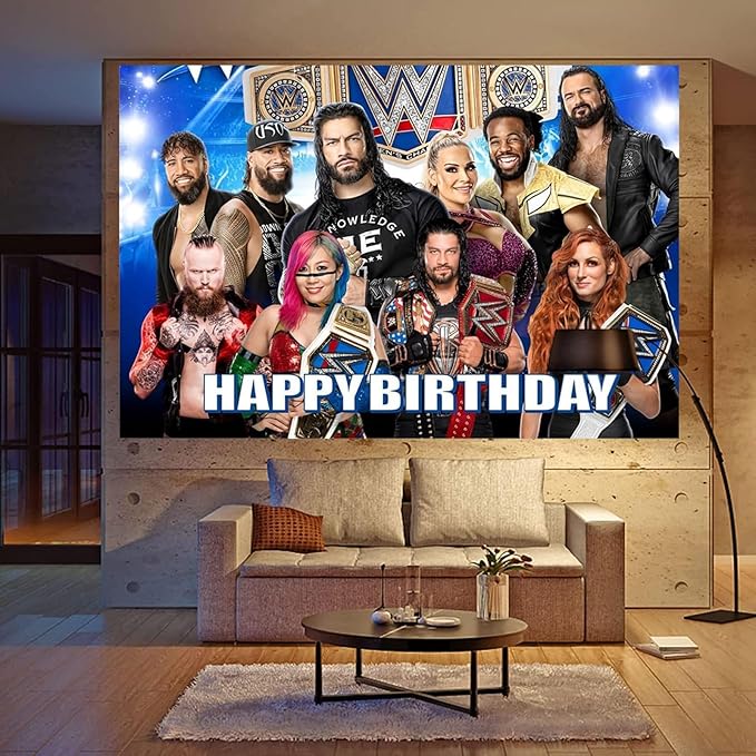 Wrestling Backdrop,Wrestling Party Background Photo Booth Banner Large Fabric Artistic for Birthday Party Decorations (Black Blue)