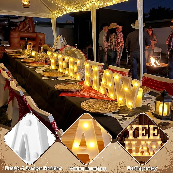 Honoson 6 Pcs Western Party Decorations Yee Haw LED Light up Sign West Neon Birthday Table Decorations for Cowboy Cowgirl Western Themed Birthday Baby Shower Party Decor