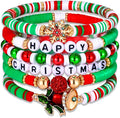 Surfer Heishi Bracelets for Women Stackable Rainbow Vinyl Disc Clay Beaded Stretch Bracelets Elastic Layering Friendship Bracelets Boho Summer Beach Jewelry