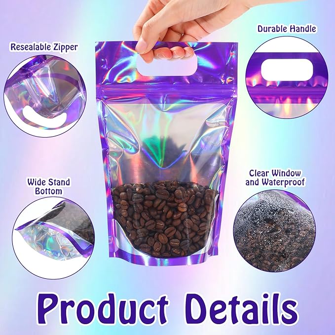 120 Pcs Plastic Gift Bag Bulk Resealable Party Goodie Bag with Clear Window Color Favor Pouch with Handle for Home Birthday Wedding Party Candy Gift Wrap Supplies(Laser,5.5 x 8.7 Inch)