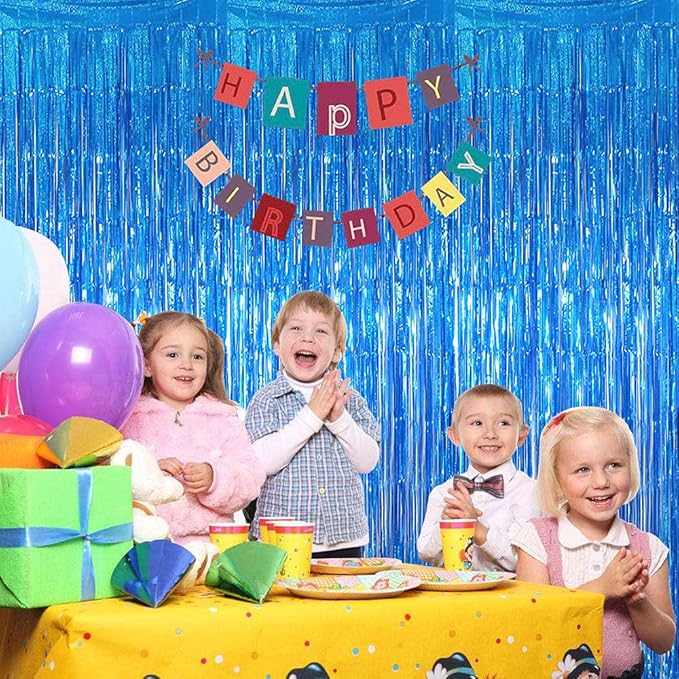 BEAYFILY 3 Pack Fringe Curtains Party Decorations,Tinsel Backdrop Curtains for Parties,Photo Booth Wedding Graduations Birthday Christmas Event Party Supplies (Blue)