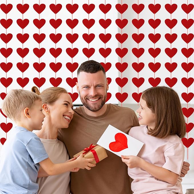80PCS Felt Hearts, Valentines Day Decoration, Red Heart Garland, Pre-Strung Heart Banner Valentine's Day Banner Indoor Outdoor Hanging Party Decor for Wall Window Door Fireplace Office Home
