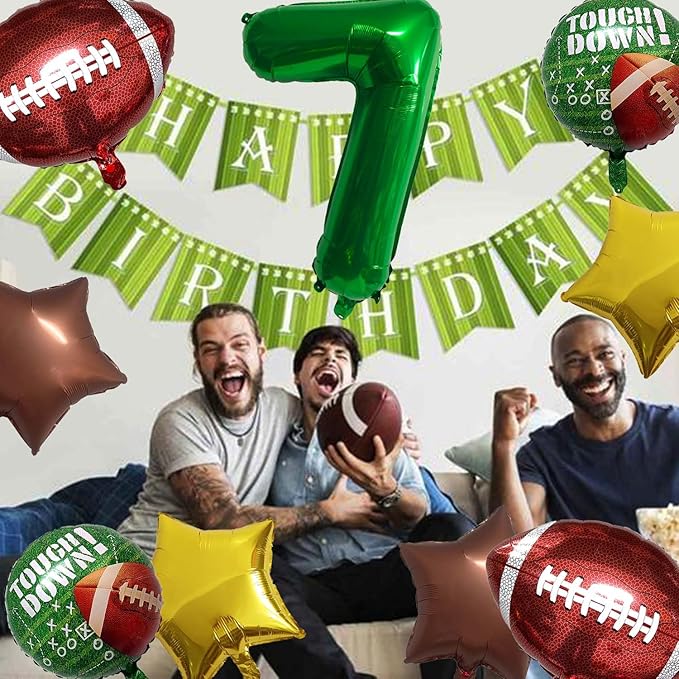 Football Balloons Foil Football Birthday Decorations Balloons Green Number 7 Balloon Gold Brown Star Touchdown Ballons for Rugby Birthday Decorations Sports Ballons Arch Kits Party Balloon Sets 9pcs