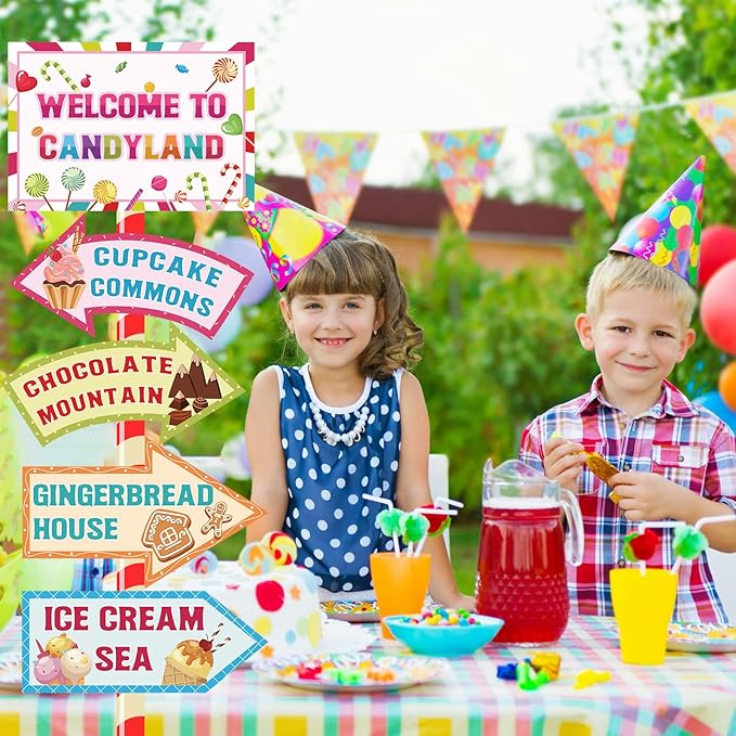 20 Pieces Candyland Decorations Welcome to Candyland Signs Candy Party Decorations for Kids Girls Candy Land Themed Birthday Party Halloween Christmas Trunk or Treat Car Decorations