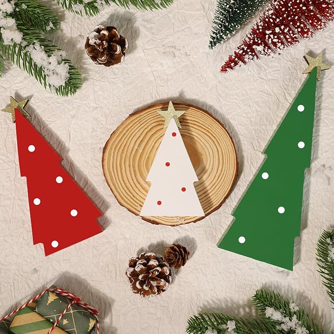 Christmas Decorations Indoor, 3PCS Christmas Trees Decorations Table Shelf Decor Wooden Sign Centerpieces with Glitter Star for Home Office Mantel Tabletop Fireplace Party Decor
