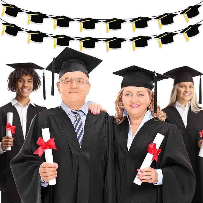 16PCS Graduation Decorations Banner 2025, Congrats Grad Banner, Black Graduations Party Banner Decorations, 2025 Graduation Garland for College High School Grad Party Supplies Decor