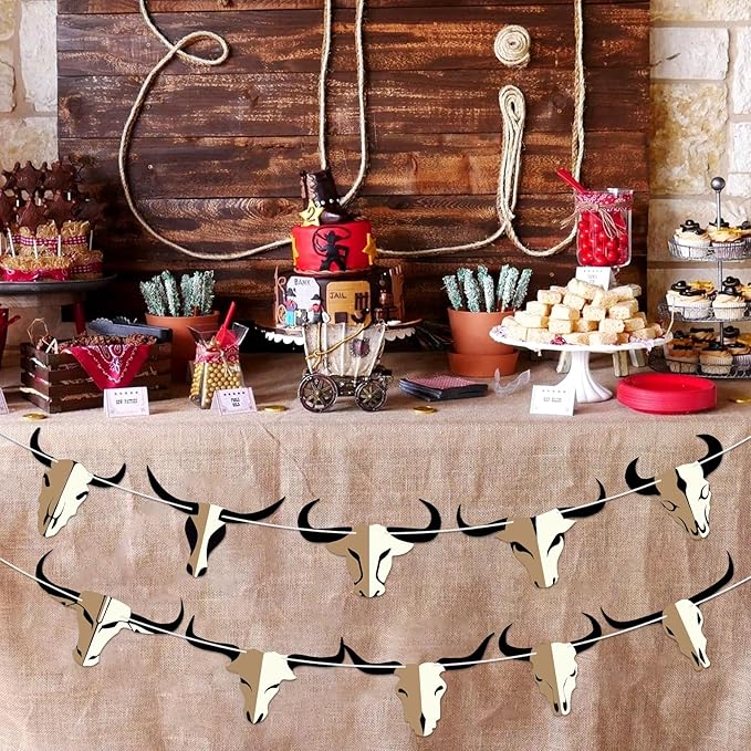 Hooqict Western Cowboy Rodeo Party Banner Western Birthday Party Decorations Bull Skull Banner Western Happy Birthday Banner Garland for Wild West Country Birthday Decorations