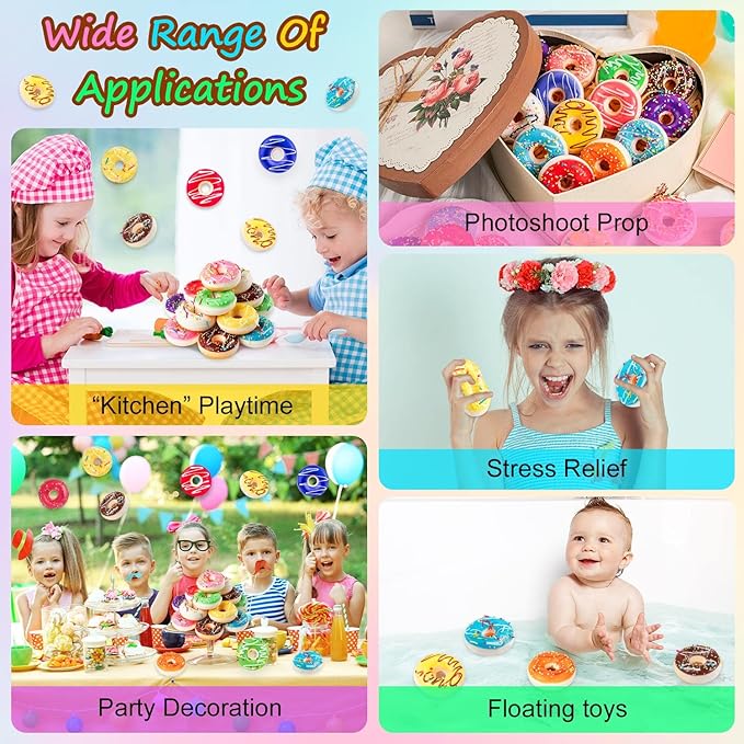 52 pcs Rainbow Donut Stress Balls Mini Stress Relief Ball Foam Donuts Party Favors for Birthday Party Shop Decoration (13 Colors)