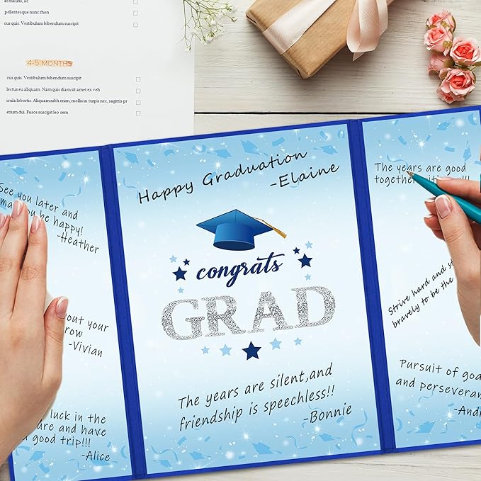 Vlipoeasn 2PCS Graduation Guest Book Alternative, Blue Silver Class of 2026 Graduation Party Decorations, Graduation Signature Book for 2026 College High School, Unique Graduation Gifts for Friends