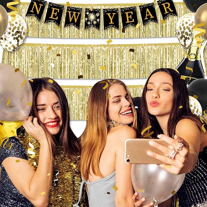 3 Pack 10 Ft Light Gold Foil Fringe Garland Metallic Streamers Tinsel Banner Wall Hanging Garland Backdrop for Parade Floats, Halloween, Christmas, Thanksgiving, New Year Party Decorations