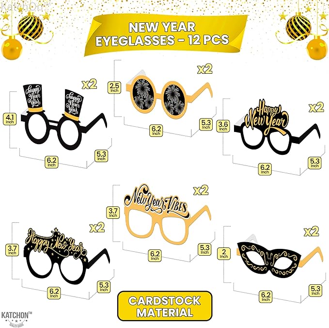 KatchOn, 2026 Glasses New Years Eve - Pack of 12 | New Years Eve Party Supplies 2026 | New Years Eve Glasses for NYE Party Favors 2026, Happy New Years Decorations 2026 | NYE Decorations 2026