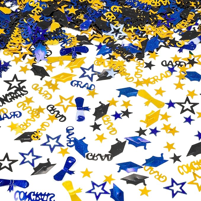 Blue Gold and Black Graduation Confetti 2026, 1000 Pcs Congrats Grad Confetti Class of 2026 Party Table Centerpiece for 2026 Graduation Party Decorations