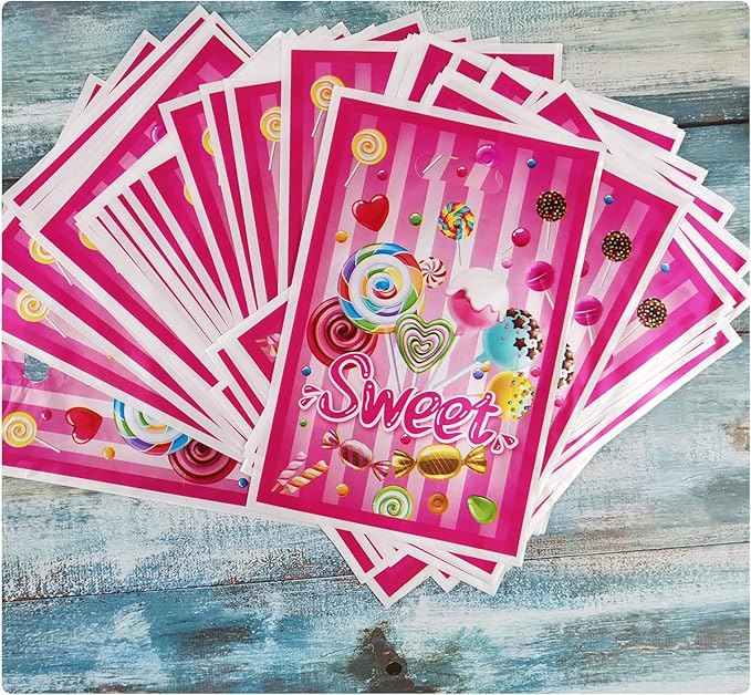 Rainmae 50 Pcs Candyland Goodie Gift Bags, Lollipop & Candy Party Favors, Treat & Family Goody Bags for Sweet Candy Theme Kids Birthday, Wedding & Baby Shower Party Supplies Decoration