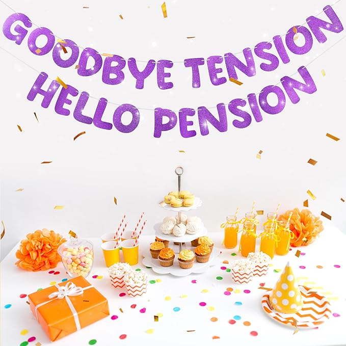 Retirement Banner Pre-Strung Banner Glitter Retirement Party Supplies Decorations for Women Men Office Home Decor (Purple)