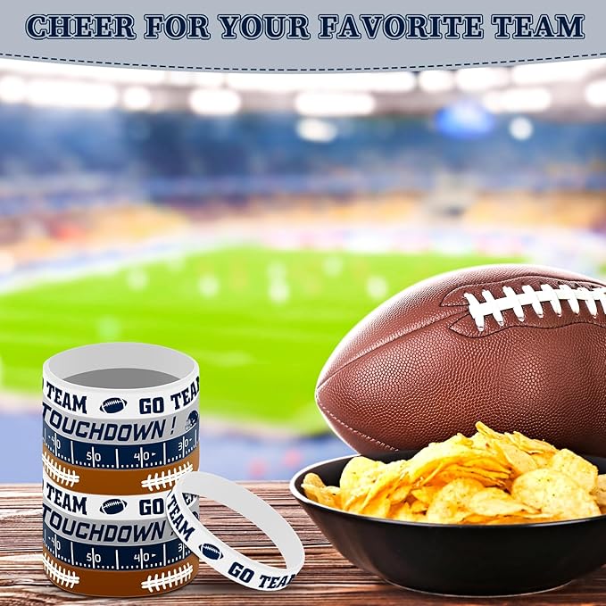 Deekin 32 Pcs Football Wristband Silicone Bracelets Football Party Favor Bracelet Motivational Rubber Bracelets for Men Women Fan Party Favors Sport Theme Birthday Supplies Gifts(Classic)