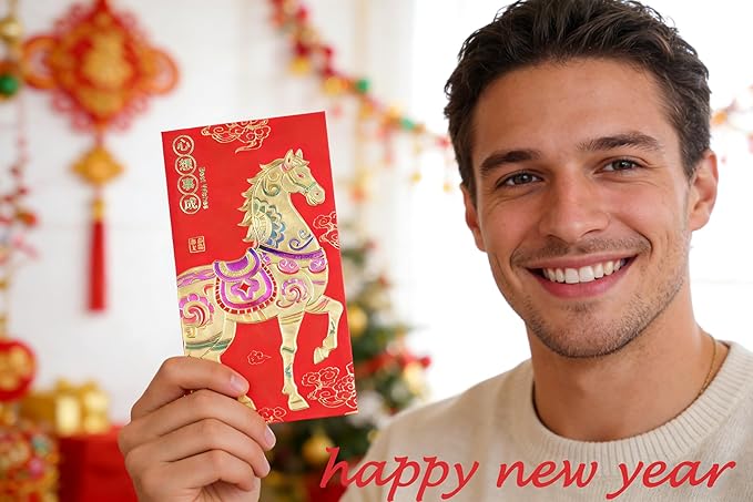 Red Envelopes Chinese New Year Of The Horse 2026,红包,Lucky Money Envelopes For Lunar New Year, Hongbao With 6 Gold Embossed Patterns Colorful 36Pcs Large